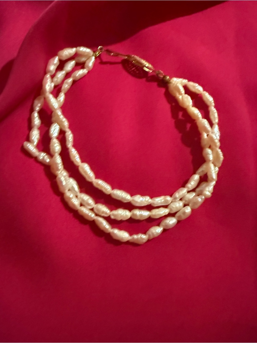 Vintage Rice Pearl Necklace with Gold Clasp